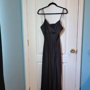 Zara Women's Black Satin Spaghetti Strap Maxi Dress